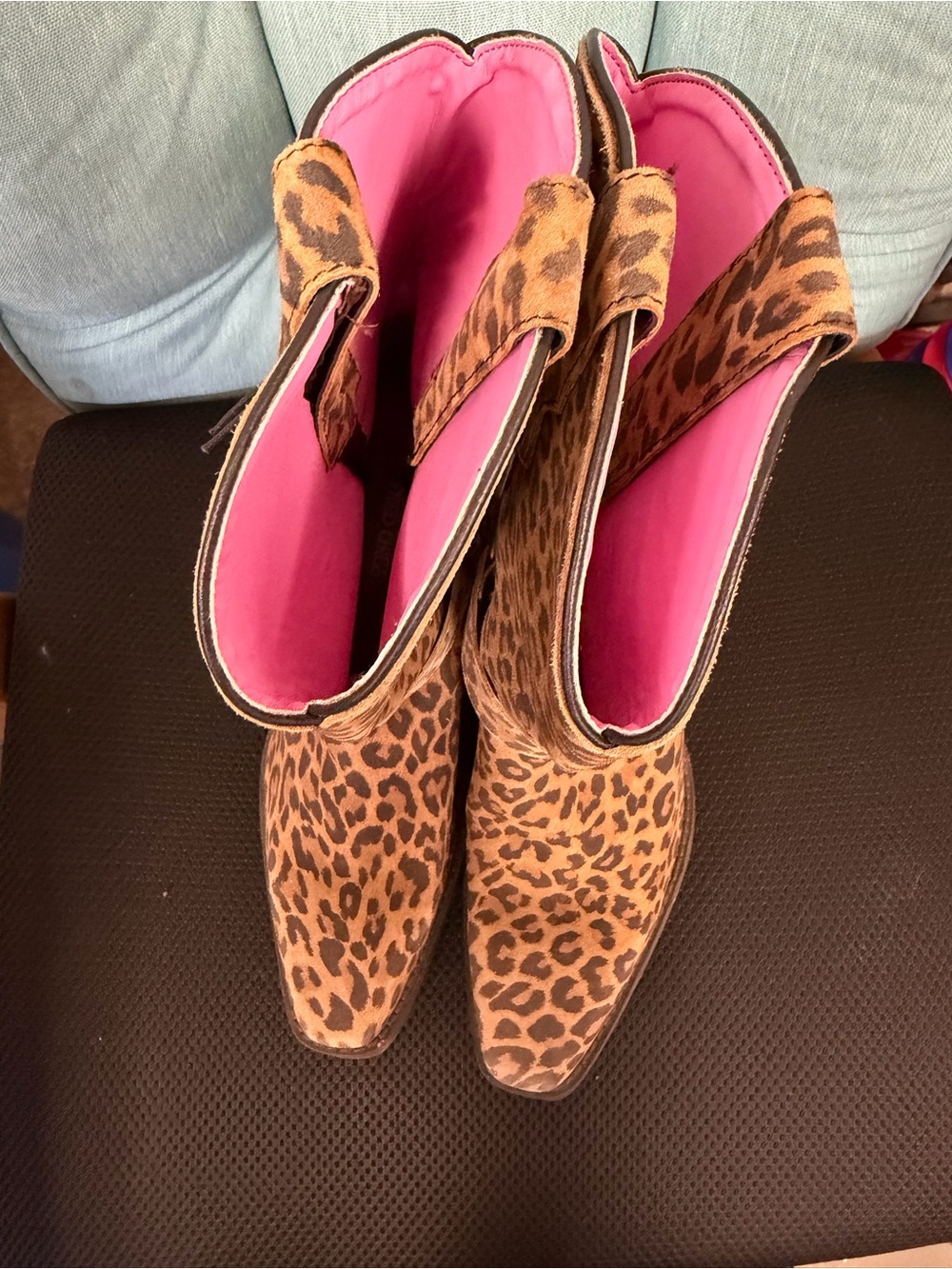 Leopard Print Mid-Calf Heeled Boots - Brown Leopard - Picture 3 of 6